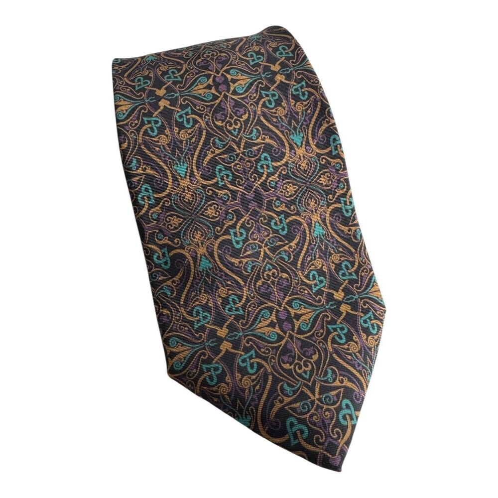Vintage Bert Pulitzer‎ Tie Mens Silk Paisley Geometric Pattern Made in USA 90s